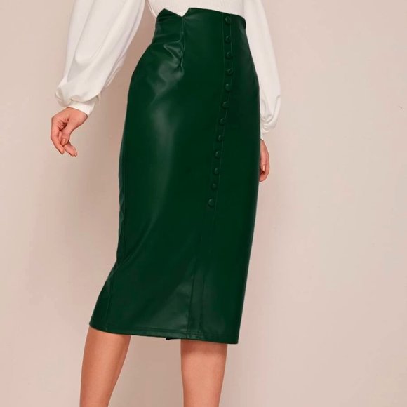 Dresses & Skirts - Green Faux Leather Skirt